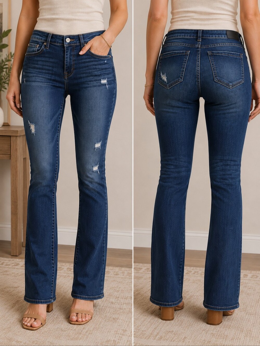 👖✨ Express Y2K Distressed Slim Low-rise Stretch Bootcut Jeans 6R Medium Wash